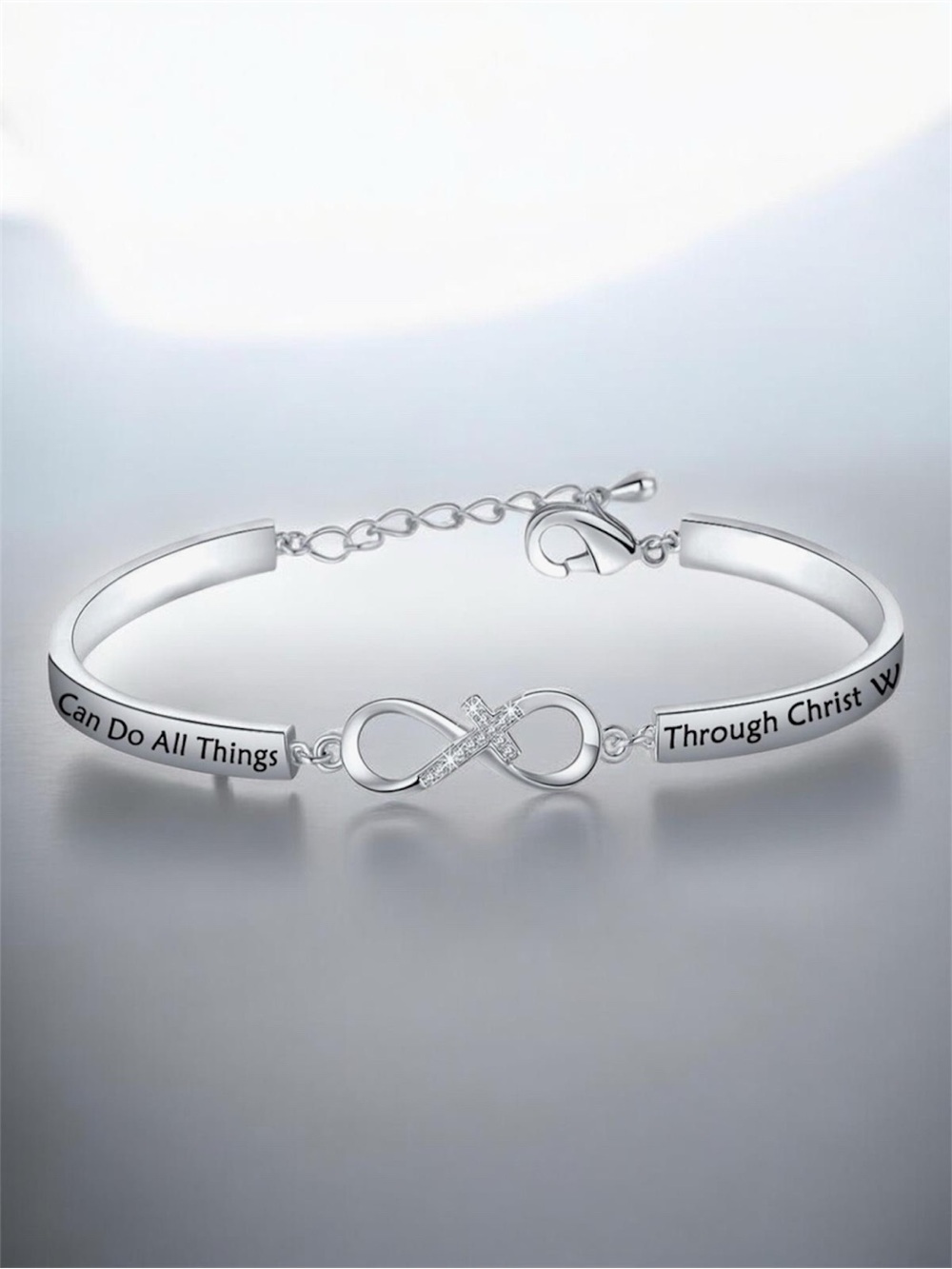 Silvertone Half Bangle Infinity Bracelet “ I Can Do All Things Through Christ “